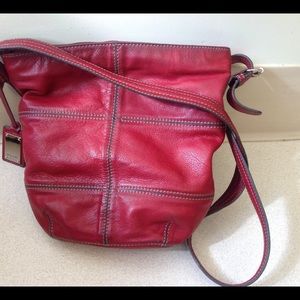 Tignanello Red Hobo Leather Handbag Bucket  Tote